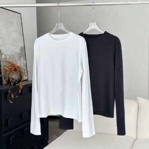 New Cotton Fabric Sexy Crewneck Long Sleeve Women Shirt Soft White Shirts Fashion Tees High Quality Tshirt Girls