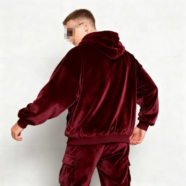 Luxury Quality Two Pieces Streetwear Velvet Tracksuit Red Oversized