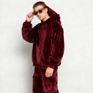 Luxury Quality Two Pieces Streetwear Velvet Tracksuit Red Oversized