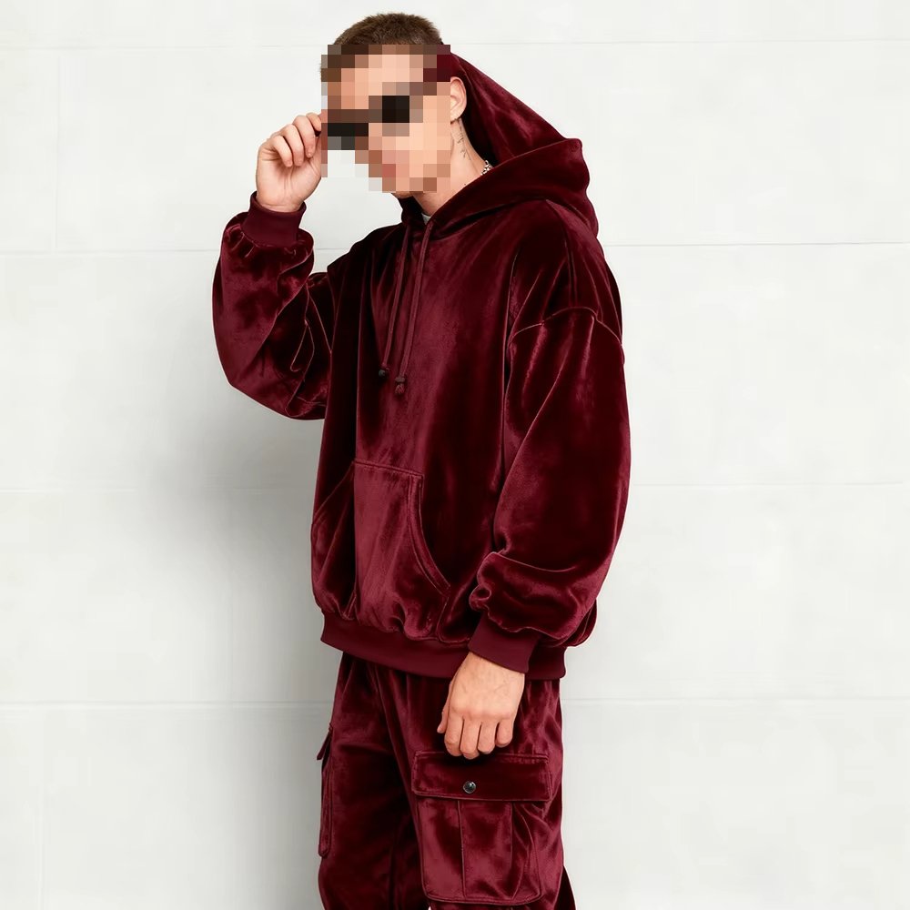 Luxury Quality Two Pieces Streetwear Velvet Tracksuit Red Oversized