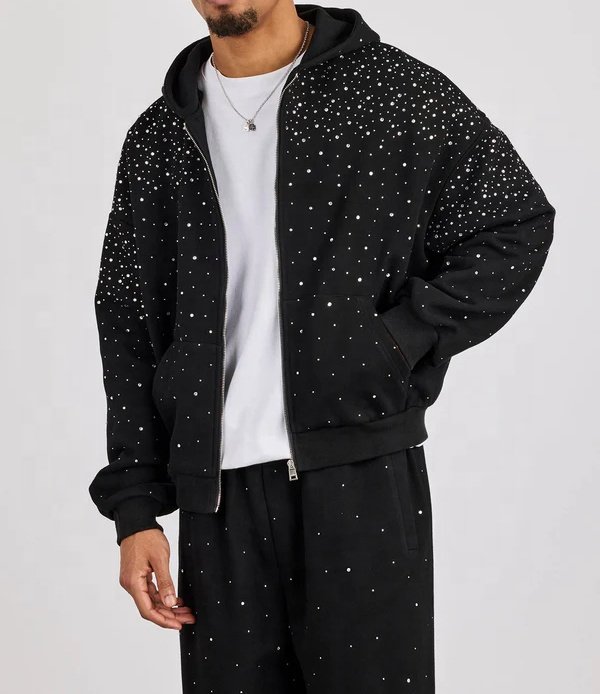 Men's Hoodies Rhinestone Pullover 100% Cotton Oversize