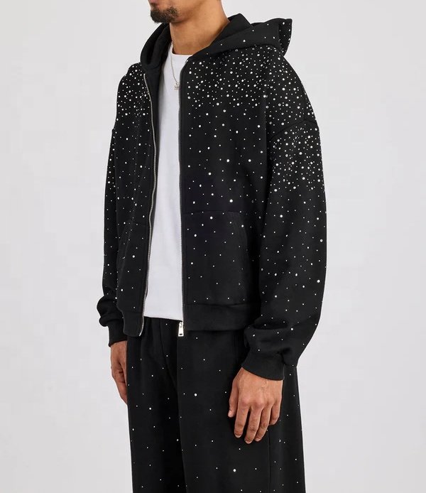Men's Hoodies Rhinestone Pullover 100% Cotton Oversize