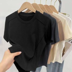 Wholesale Women’s Slim Fit T-Shirts – Custom Solid Color Short Sleeve Tops