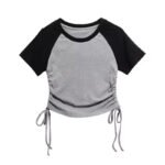 Summer Raglan Sleeve Two-Tone Crop Top | Y2K Adjustable Women’s Tee