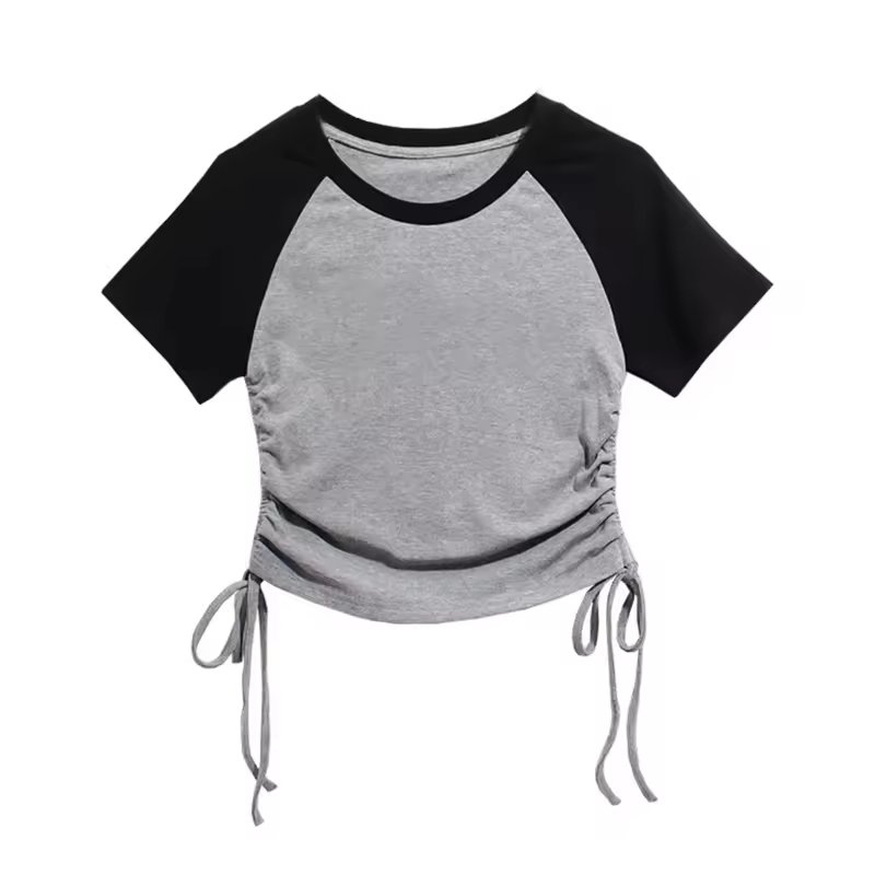 Summer Raglan Sleeve Two-Tone Crop Top | Y2K Adjustable Women’s Tee