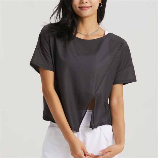 Hot-selling Custom Logo Top Short Sleeve Tops Breathable Slit Sports Outdoor Casual Plus Size Women's T-shirt Hot-selling Custom Logo Top Short Sleeve Tops Breathable Slit Sports Outdoor Casual Plus Size Women's T-shirt