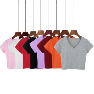 Fashion Wholesale Bulk Custom Logo Blank Tops Crew Neck Fitness Plain Women'S Crop Top T Shirt