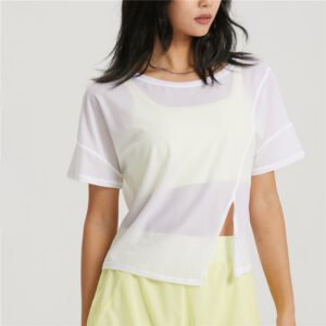 Hot-selling Custom Logo Top Short Sleeve Tops Breathable Slit Sports Outdoor Casual Plus Size Women's T-shirt