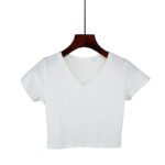 Fashion Wholesale Bulk Custom Logo Blank Tops Crew Neck Fitness Plain Women'S Crop Top T Shirt