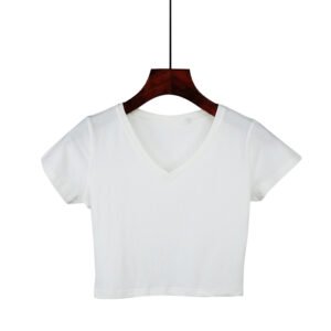 Fashion Wholesale Bulk Custom Logo Blank Tops Crew Neck Fitness Plain Women'S Crop Top T Shirt