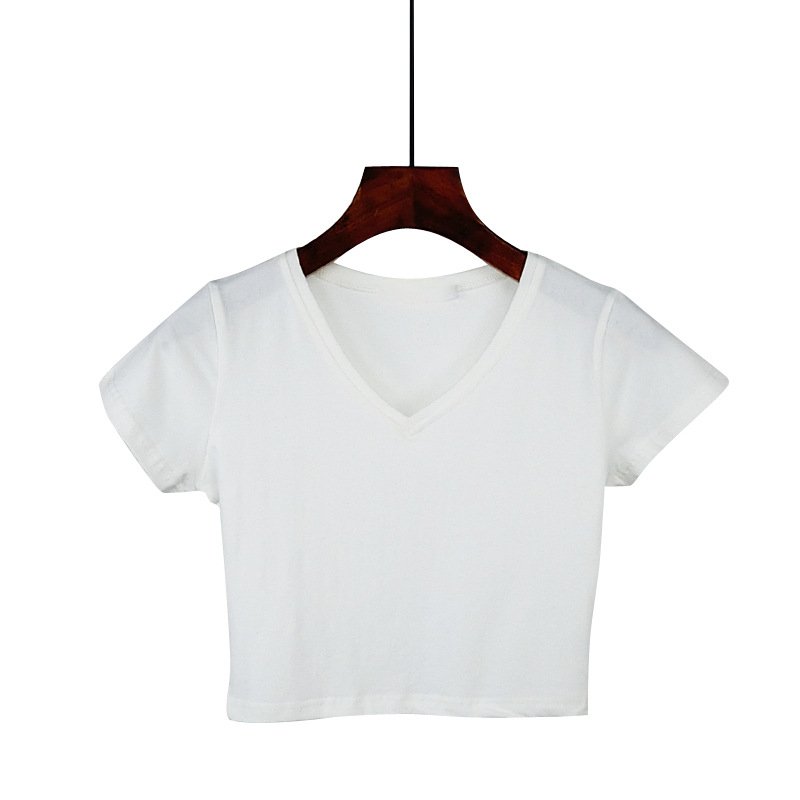 Fashion Wholesale Bulk Custom Logo Blank Tops Crew Neck Fitness Plain Women'S Crop Top T Shirt