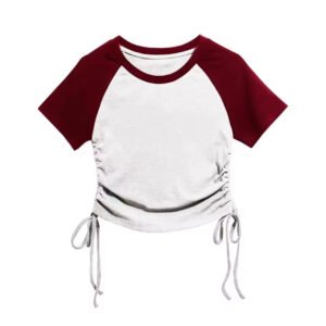 Summer Raglan Sleeve Two-Tone Crop Top | Y2K Adjustable Women’s Tee