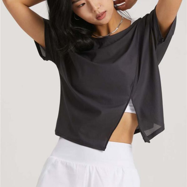 Hot-selling Custom Logo Top Short Sleeve Tops Breathable Slit Sports Outdoor Casual Plus Size Women's T-shirt