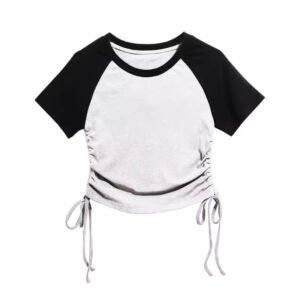 Summer Raglan Sleeve Two-Tone Crop Top | Y2K Adjustable Women’s Tee
