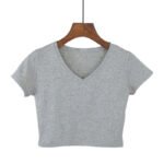Fashion Wholesale Bulk Custom Logo Blank Tops Crew Neck Fitness Plain Women'S Crop Top T Shirt