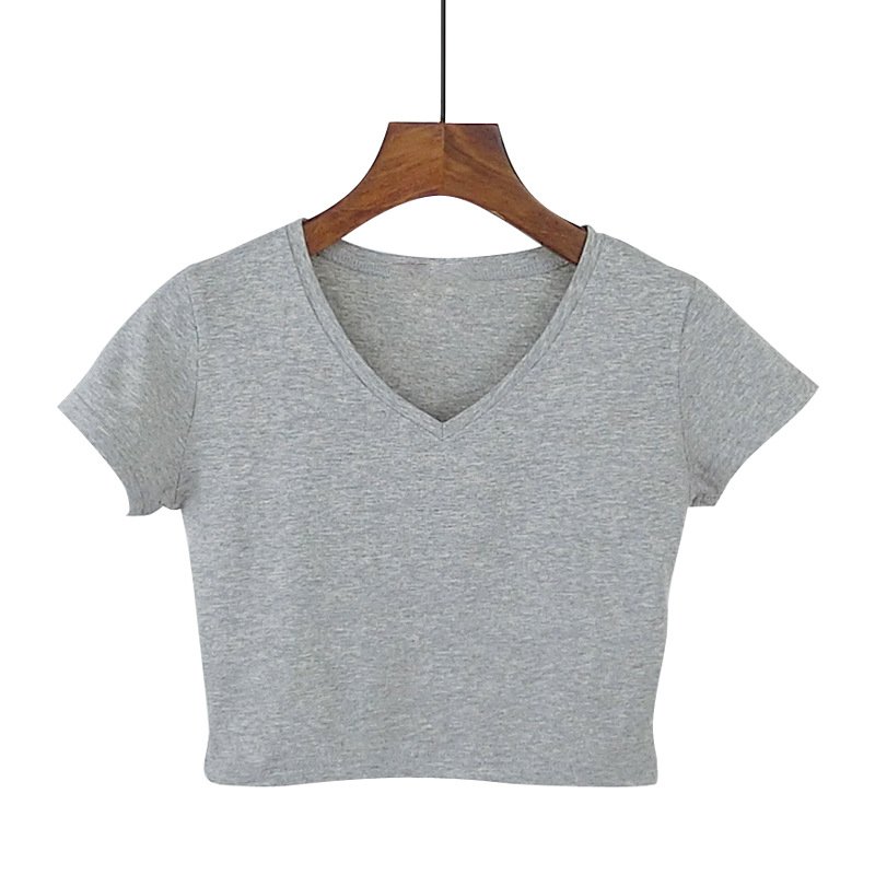Fashion Wholesale Bulk Custom Logo Blank Tops Crew Neck Fitness Plain Women'S Crop Top T Shirt
