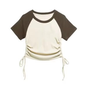 Summer Raglan Sleeve Two-Tone Crop Top | Y2K Adjustable Women’s Tee