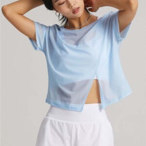 Hot-selling Custom Logo Top Short Sleeve Tops Breathable Slit Sports Outdoor Casual Plus Size Women's T-shirt