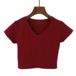 Fashion Wholesale Bulk Custom Logo Blank Tops Crew Neck Fitness Plain Women'S Crop Top T Shirt