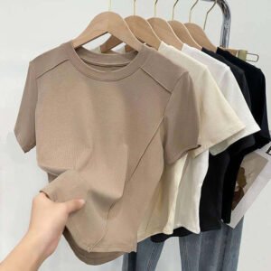 Wholesale Women’s Slim Fit T-Shirts – Custom Solid Color Short Sleeve Tops