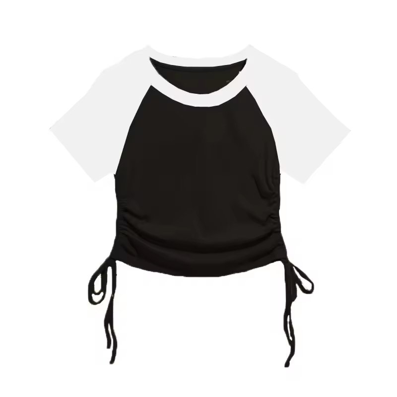 Summer Raglan Sleeve Two-Tone Crop Top | Y2K Adjustable Women’s Tee