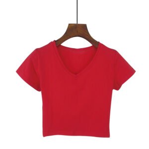 Fashion Wholesale Bulk Custom Logo Blank Tops Crew Neck Fitness Plain Women'S Crop Top T Shirt